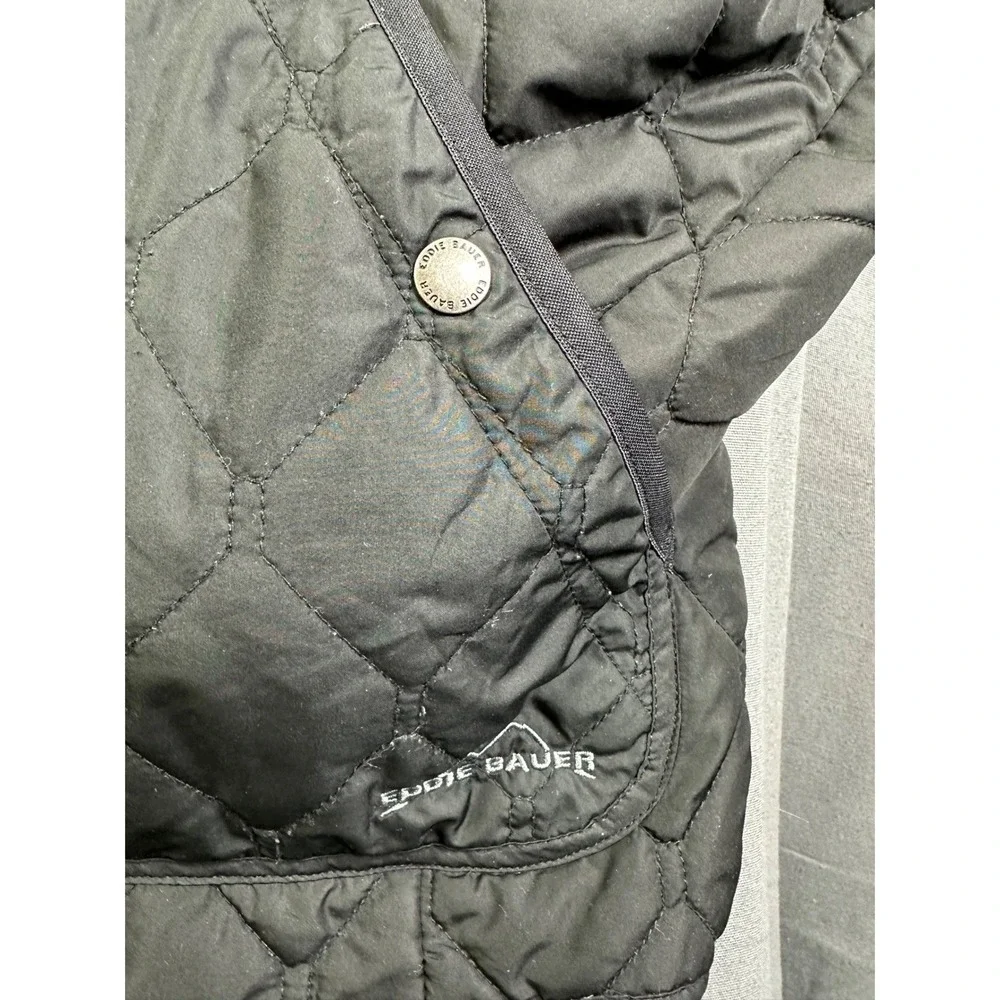 Eddie Bauer Women Black Diamond Quilted Full Zip Jacket Coat Mock Neck Pockets L